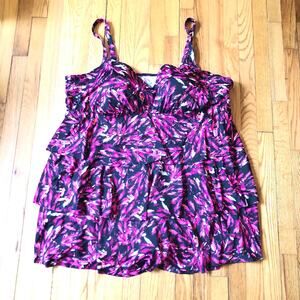 Penbrooke NWT Women's Black Purple Pink Swimsuit Size 34W